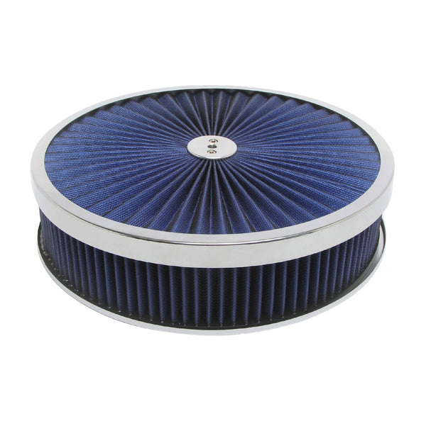 RACING POWER CO-PACKAGED 14in X 3in Super Flow Ai r Cleaner Chrome/Blue R2226