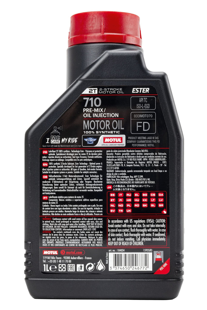 Motul 710 2T 100% Synthetic 2-Stroke Motor Oil 1L