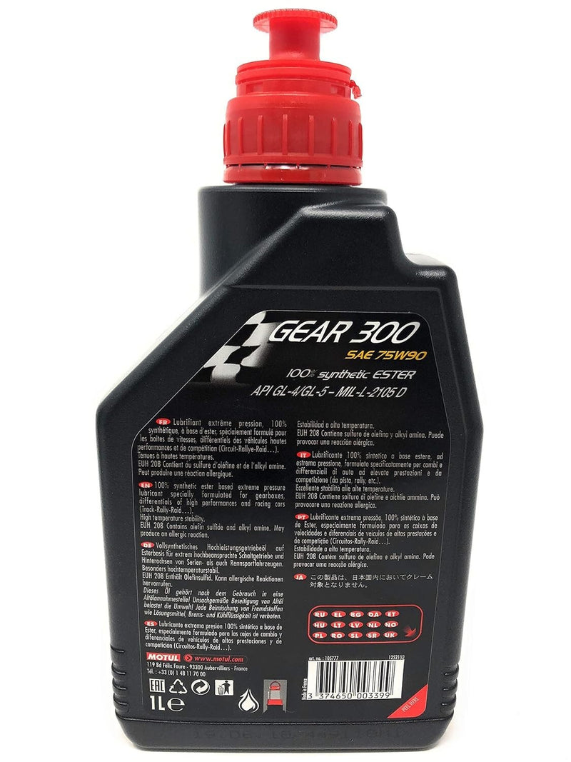 Motul 105777 GEAR 300 75W90 100% Synthetic Gear Tans Diff Oil 2L (2 Pack)