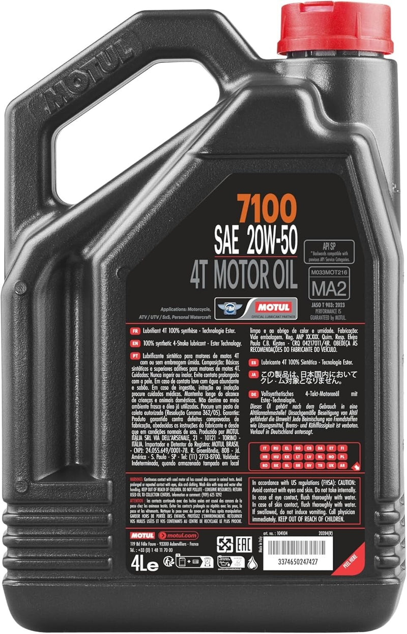 Motul 7100 Sport & Adventure 4T 20W50 Ester Synthetic Motorcycle Oil 4L