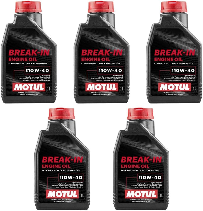 Motul 108080 Set of 5 Break-in 10W-40 Mineral Oil 1-Quart Bottles