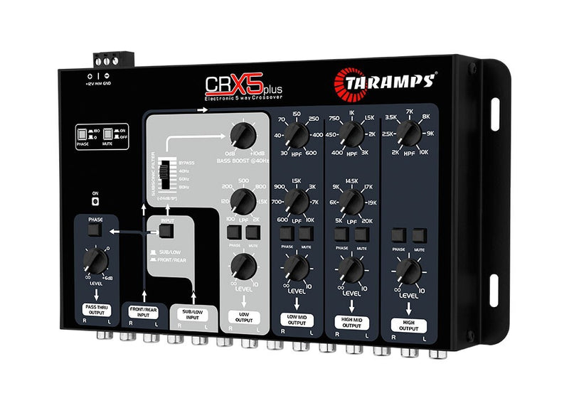 Taramps CRX5 Plus Five Way Car Audio Crossover Rca 4 Channel 1 Pass Tru 9.3 Volt