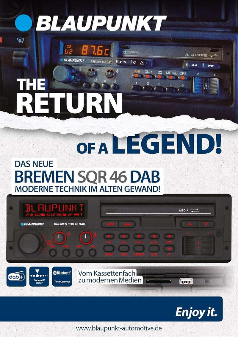 BLAUPUNKT Bremen SQR 46 Retro Car Stereo Classic Bluetooth DAB USB SD AUX Black