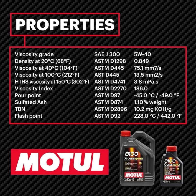 Motul 8100 X-cess Gen2 5W-40 Full Synthetic Motor Oil – European-Spec SAE 5W40 Diesel & Gasoline Engine Oil, High-Performance Formula