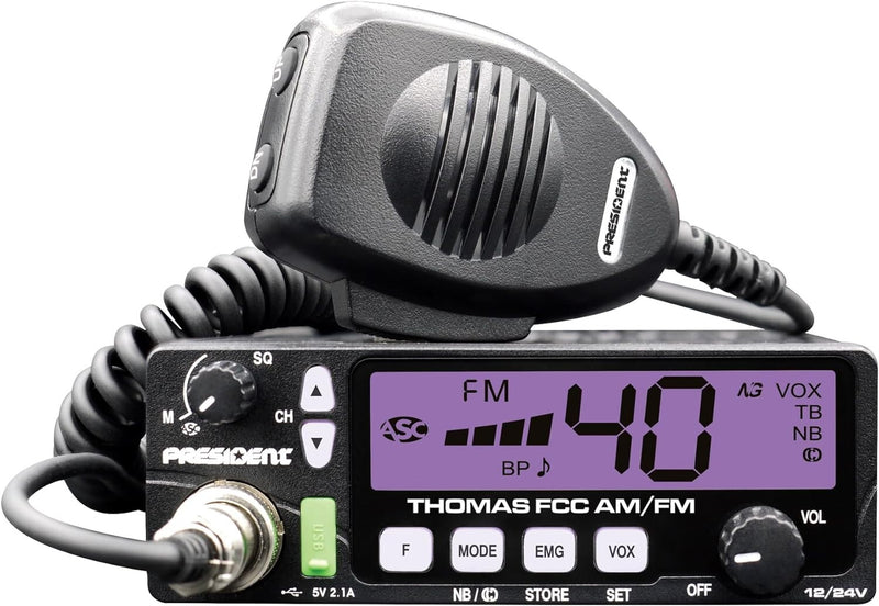 NEW President Andy II 12/24V FCC CB Radio, Weather Channel/Alert, Scan, USB, VOX