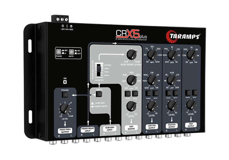 Taramps CRX5 Plus Five Way Car Audio Crossover Rca 4 Channel 1 Pass Tru 9.3 Volt