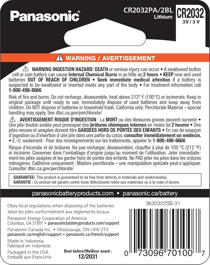 Panasonic CR2032 CR2032 Lithium Battery 3V Coin Cell Car Key 2x FRESH (20 Packs)