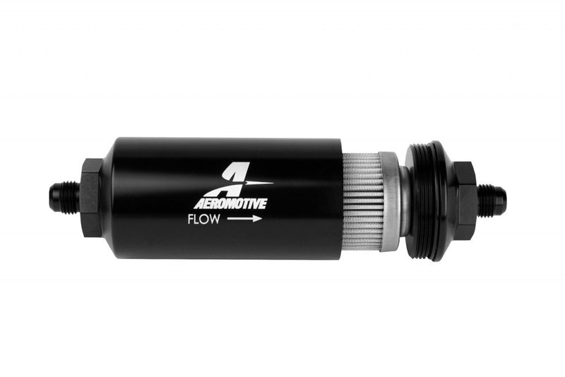 AEROMOTIVE 6an Inline Fuel Filter 100 Micron 2in OD Black 12349