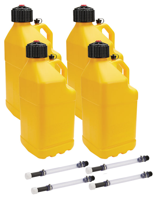 ALLSTAR PERFORMANCE Utility Jug 5 Gal w/ Filler Hose Yellow 4pk ALL40123-4