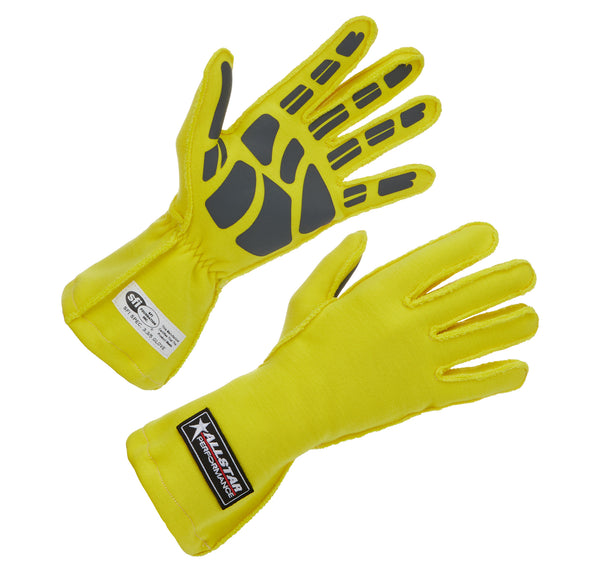 ALLSTAR PERFORMANCE Driving Gloves SFI 3.3/5 Outseam D/L MD Yellow ALL916092