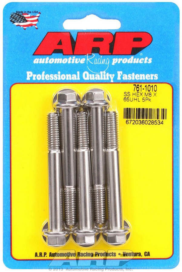 ARP 8mm x 1.25 x 65mm 6pt SS Bolt Kit 5pk 761-1010