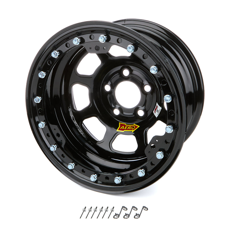 AERO RACE WHEELS Wheel 15x8 1in B/S Black w/ Black Ring 53-185010B