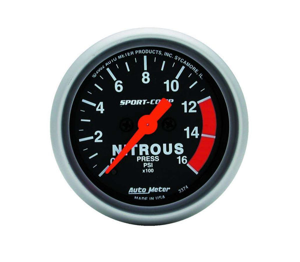 AUTOMETER 2-1/16in S/C Nitrous Press. Gauge 0-1600psi 3374
