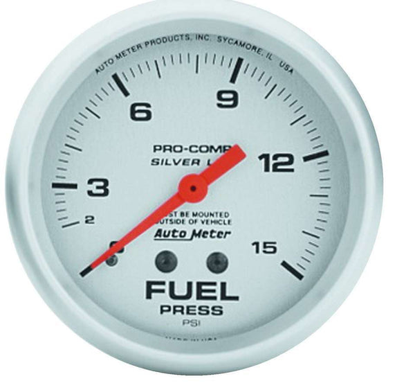 AUTOMETER Pro Comp 2-5/8in Silver Liq-Fill Fuel 0-15 PSI 4611