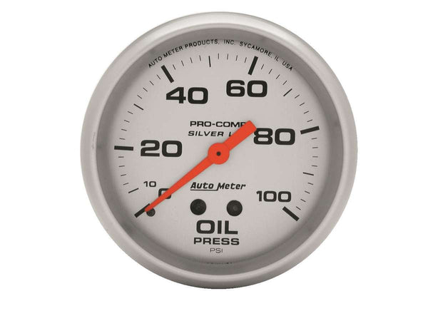 AUTOMETER U/L 2-5/8in Silver Liq-Fill Oil 0-100 PSI 4621