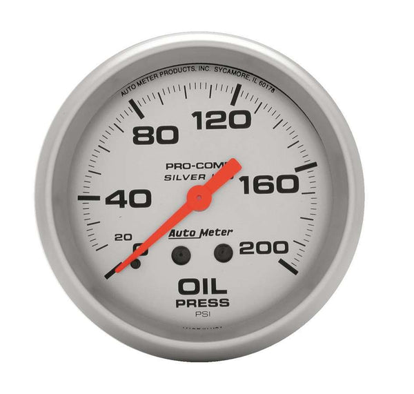 AUTOMETER Pro Comp 2-5/8in Silver Liq-Fill Oil 0-200 PSI 4622