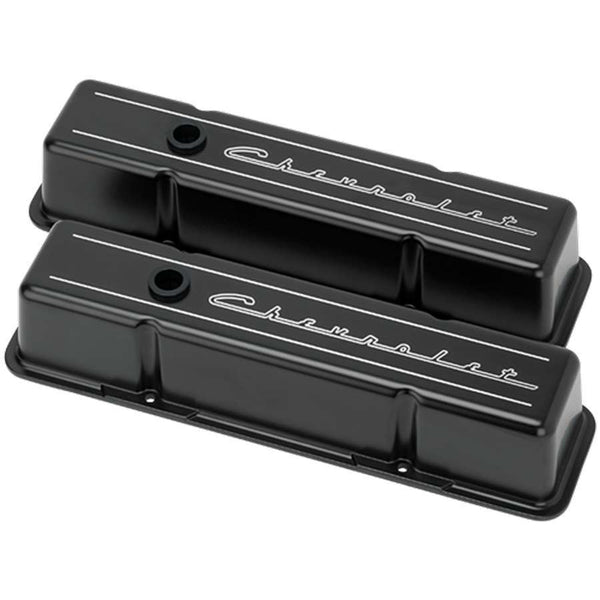 BILLET SPECIALTIES SBC Tall Valve Covers Chevrolet Script Black BLK95223