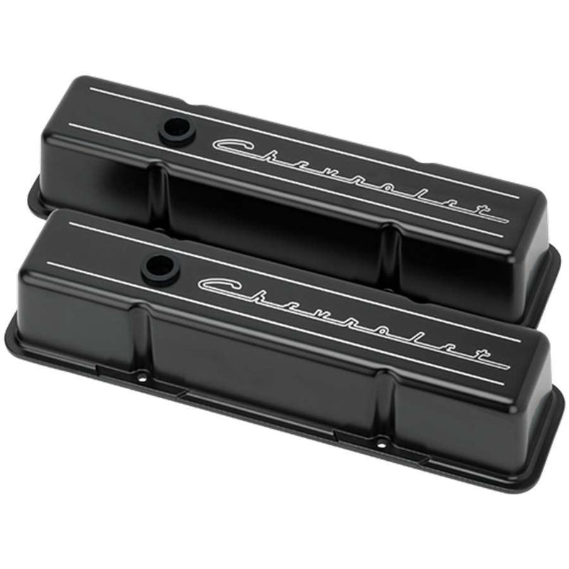 BILLET SPECIALTIES SBC Tall Valve Covers Chevrolet Script Black BLK95223