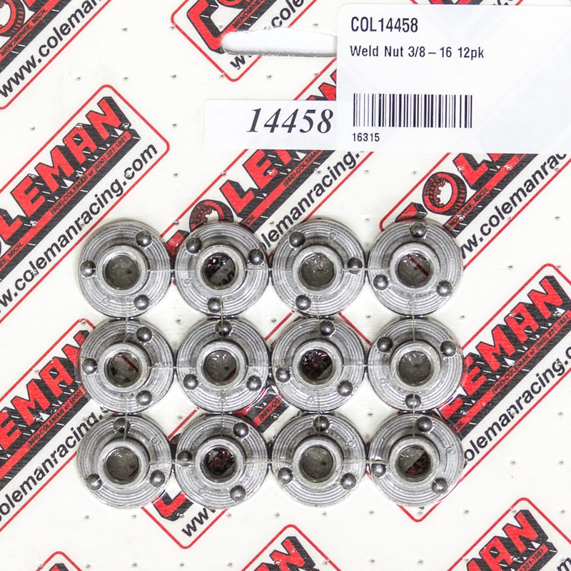 COLEMAN RACING PRODUCTS Weld Nut 3/8-16 12pk 14458