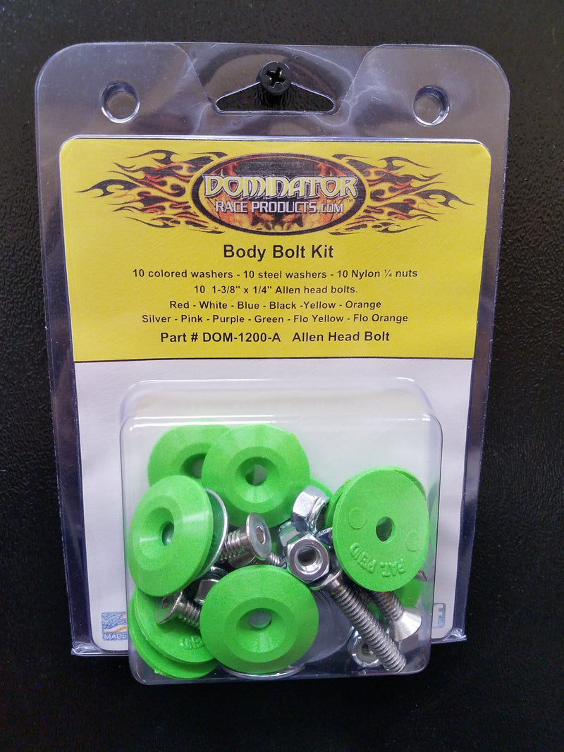 DOMINATOR RACE PRODUCTS Body Bolt Kit Xtreme Green Allen Head 1200-A-XG
