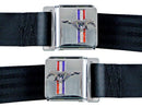 DRAKE AUTOMOTIVE GROUP 64-73 Mustang Seat Belts w/Mustang Emblem SB-BK-H