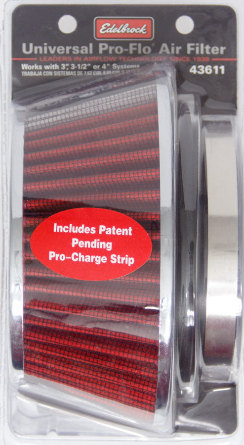 EDELBROCK Pro-Flo Air Filter Cone 3.70 Tall Red/Chrome 43611