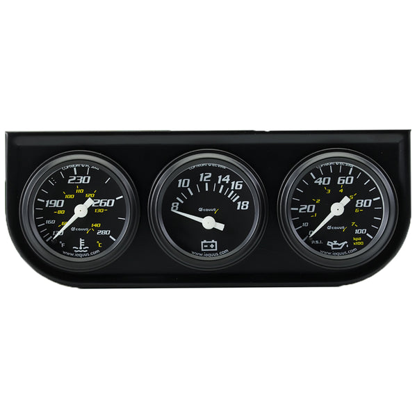 EQUUS 1-1/2 Dia Triple Gauge Set w/Black Panel E6100