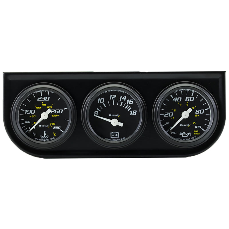 EQUUS 1-1/2 Dia Triple Gauge Set w/Black Panel E6100