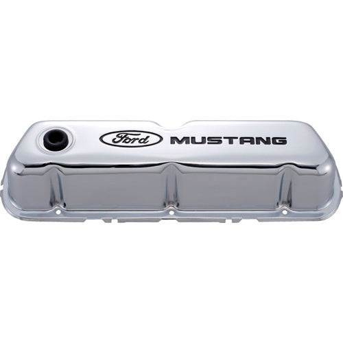 FORD Chrome Steel Valve Cover Set w/Mustang Logo 302-100