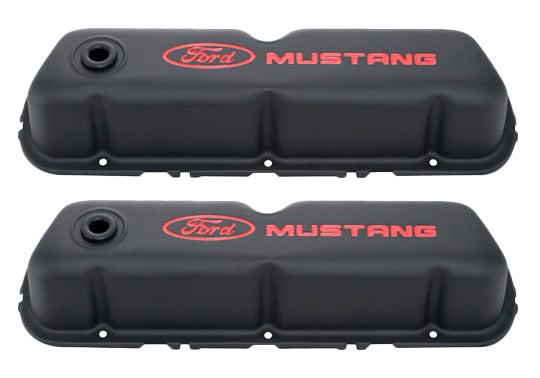 FORD Black Steel Valve Cover Set w/Mustang Logo 302-101