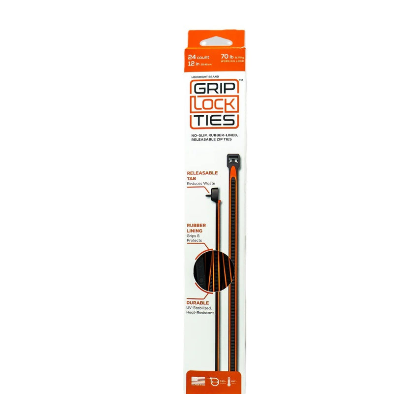 GRIP LOCK TIES Zip Ties 12in Releasable Black / Orange 24pk G12-BKOG-X24