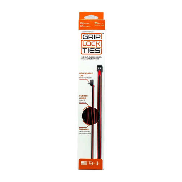 GRIP LOCK TIES Zip Ties 12in Releasable Black / Red 24pk G12-BKRD-X24
