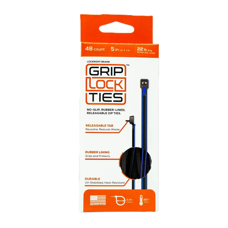 GRIP LOCK TIES Zip Ties 5in Releasable Black / Blue 48pk G5-BKBU-X48