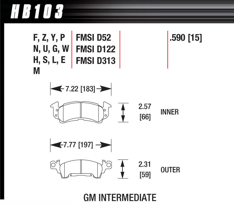 HAWK BRAKE Full Size GM DTC-30 HB103W.590
