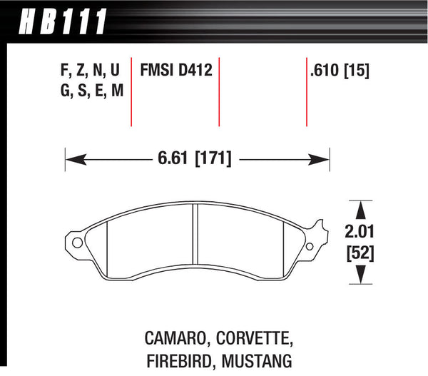 HAWK BRAKE Performance Street Brake Pads (4) HB111F.610
