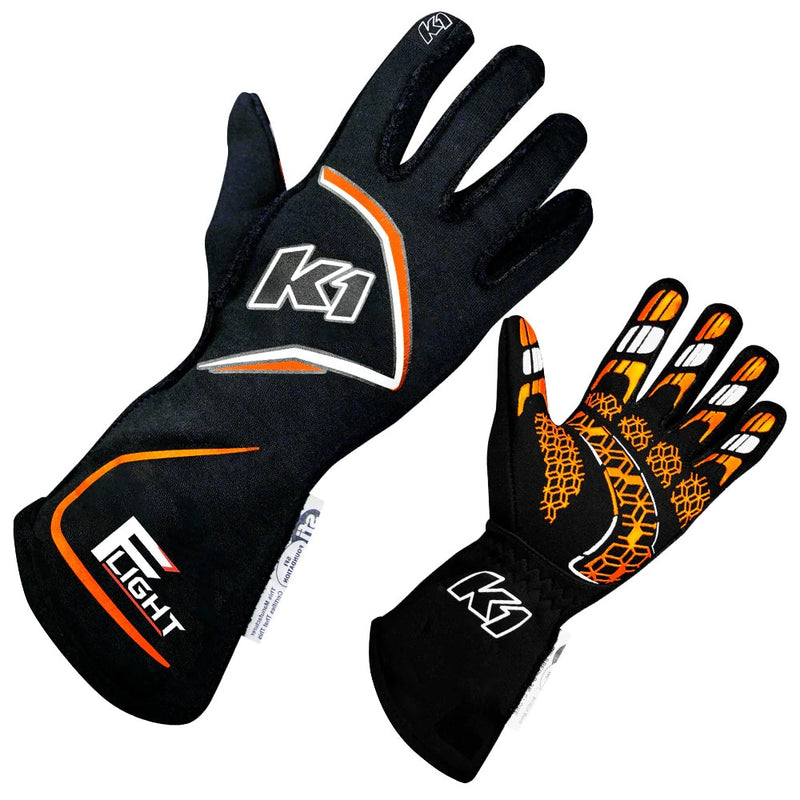K1 RACEGEAR Gloves Flight Large Black-Flo Orange 23-FLT-NFO-L