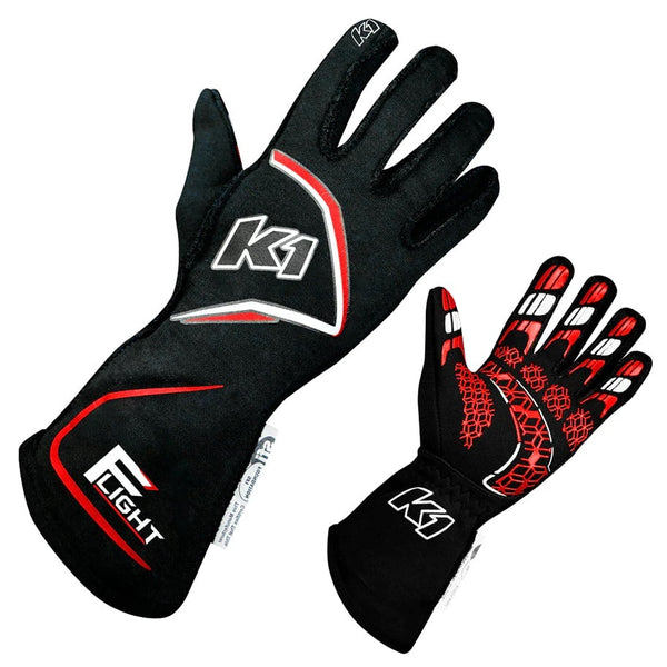 K1 RACEGEAR Gloves Flight XX-Large Black-Red 23-FLT-NR-2XL