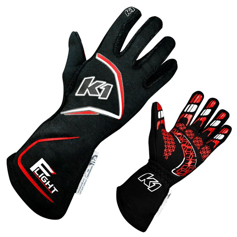 K1 RACEGEAR Gloves Flight XX-Large Black-Red 23-FLT-NR-2XL