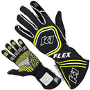 K1 RACEGEAR Glove Flex X-Large Black / Flo Yellow SFI / FIA 23-FLX-NFY-XL