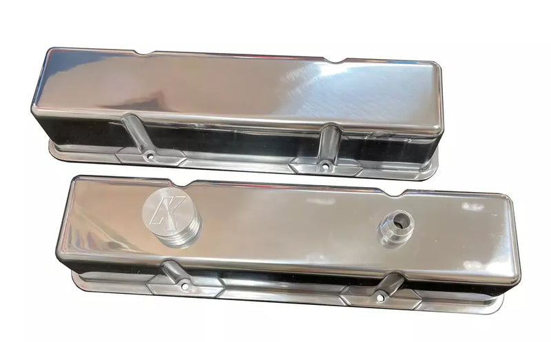 KEVKO OIL PANS & COMPONENTS SBC Polished Cast-Alm. Blank Valve Cover Set VC203-2