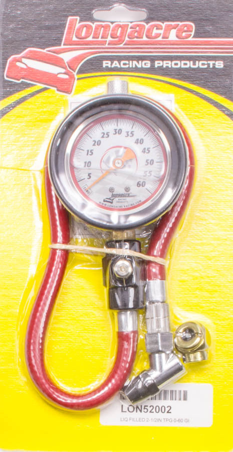 LONGACRE Tire Gauge 0-60PSI 2.5in GID Liquid Filled 52-52002