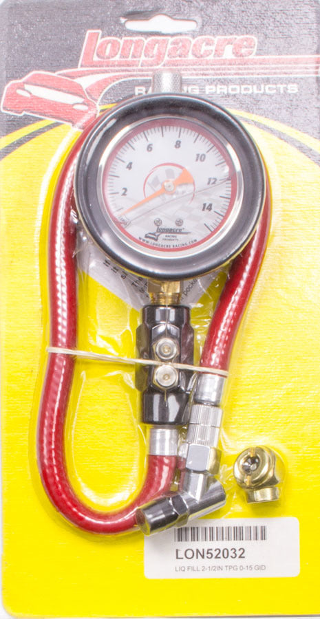 LONGACRE Tire Gauge 0-15PSI 2.5in GID Dual Bleed 52-52032