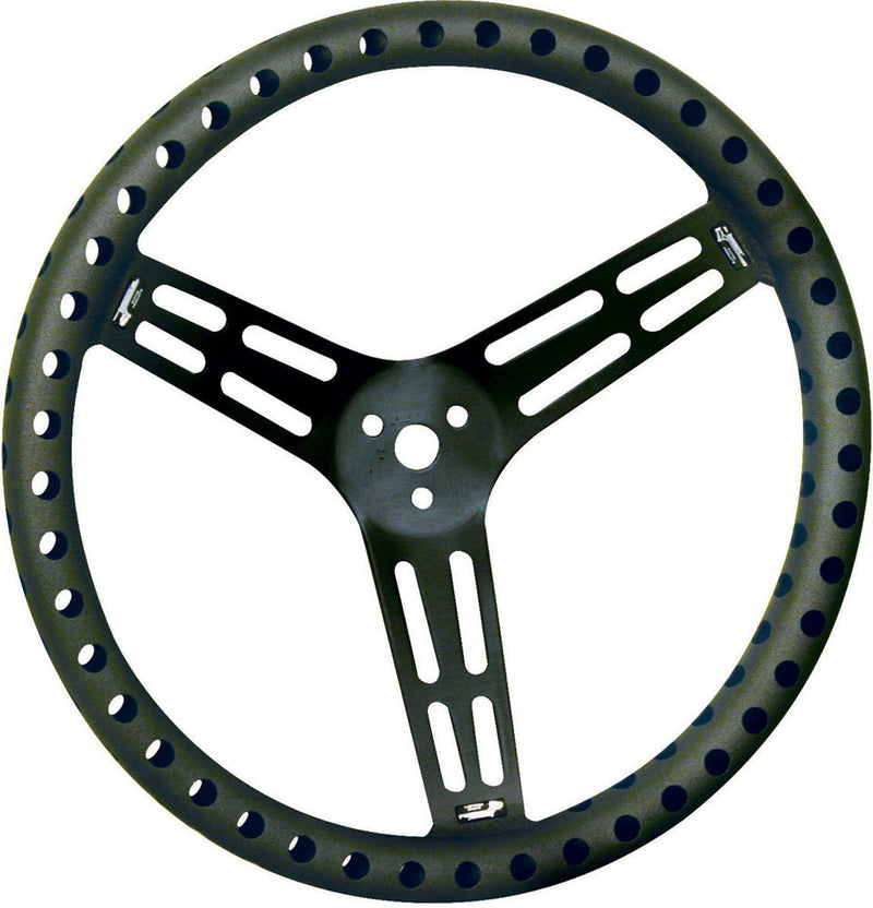 LONGACRE Steering Wheel 15in Dished Drilled Black 52-56838