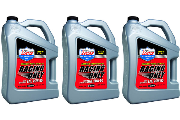 LUCAS OIL 20w50 Semi Synthetic Racing Oil 3 x 5 Quart 10378