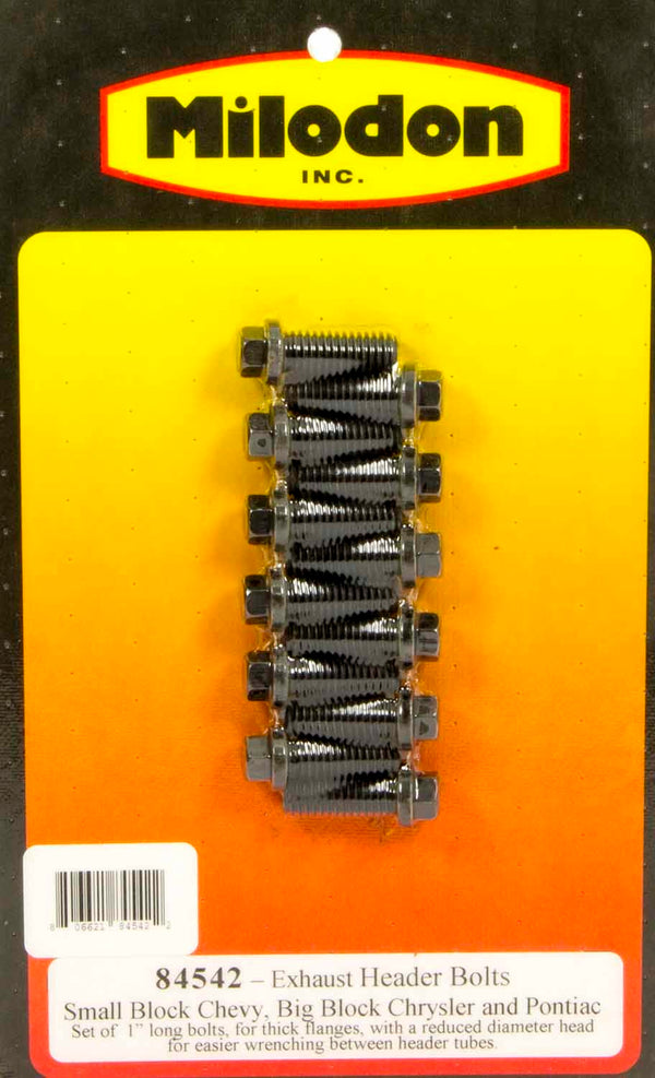MILODON Header Bolt Kit - SBC 6pt. 3/8in x 1in 84542
