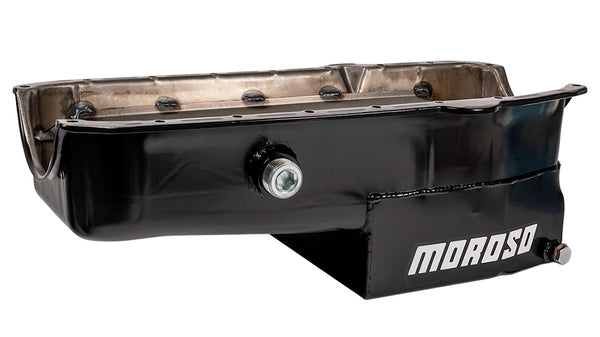 MOROSO SBC C/T Oil Pan - 7qt. RH Dipstick w/Ins. Plug 21323