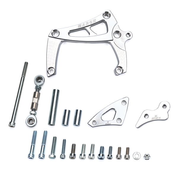 MARCH PERFORMANCE ALT-A/C Bracket SBC LWP Mid Mount clear powder c 20188