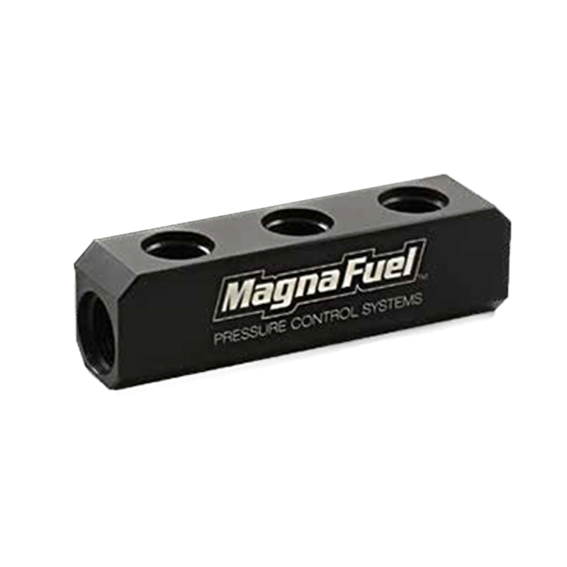 MAGNAFUEL/MAGNAFLOW FUEL SYSTEMS 3-Port Fuel Log for Holley 12-803 Regulators MP-7610-03-Blk