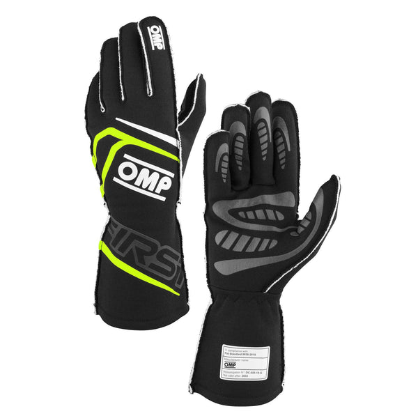 OMP RACING, INC. FIRST GLOVES FIA 8856-20 18 MY2025 BLACK / FLUO Y IB0-0776-B01-178-M