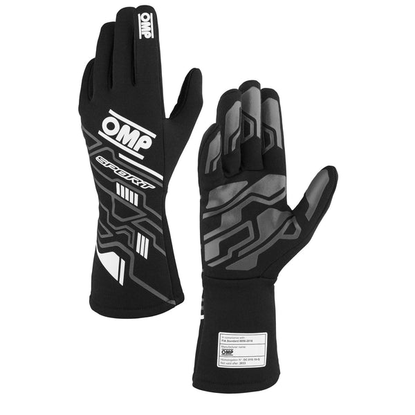 OMP RACING, INC. SPORT GLOVES FIA 8856-20 18 MY2025 BLACK / WHITE IB0-0777-B01-076-M